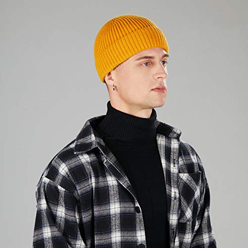 ROYBENS Wool Fisherman Beanies for Men Knit Short Watch Cap Winter Warm Hat - color: 2pcs Black+ Yellow