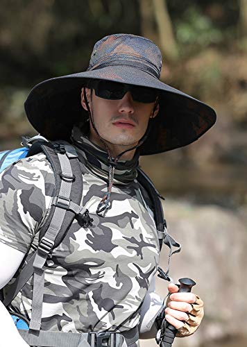 HUAMULAN Men Wide Brim Sun Hat Summer Outdoor Women Bucket Fishing Hats - color: B4mh-org