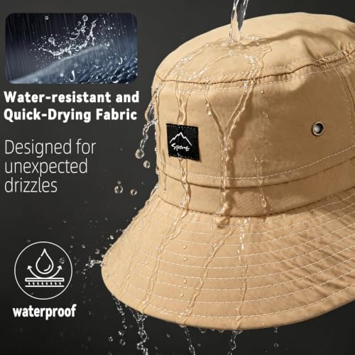 ZOORON Sun Bucket Hats for Women Men UPF 50+Packable Fishing Hats Quick Dry Waterproof Hiking Hat with Detachable Chin Strap - color: 1pack-khaki