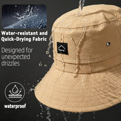 ZOORON Sun Bucket Hats for Women Men UPF 50+Packable Fishing Hats Quick Dry Waterproof Hiking Hat with Detachable Chin Strap - color: 1pack-khaki