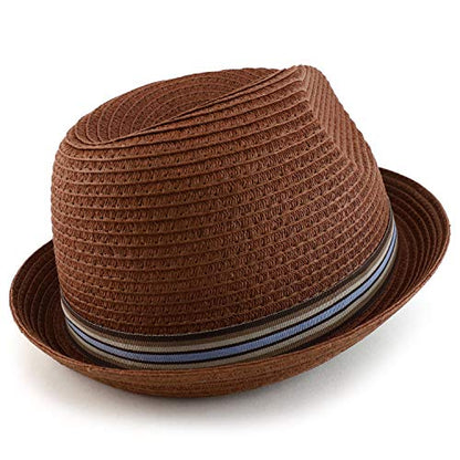 Armycrew Men's XXL Oversized Stingy Brim Paper Braid Fedora with Striped Band