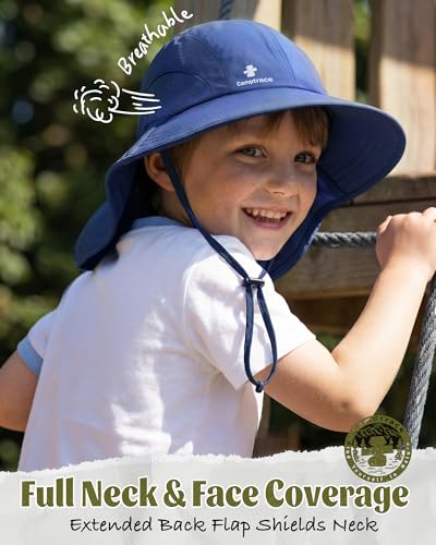 Camptrace Toddler Kids Sun Hat UPF 50+ with Neck Flap Ponytail Hole - color: 03-navy, size: 2-5T