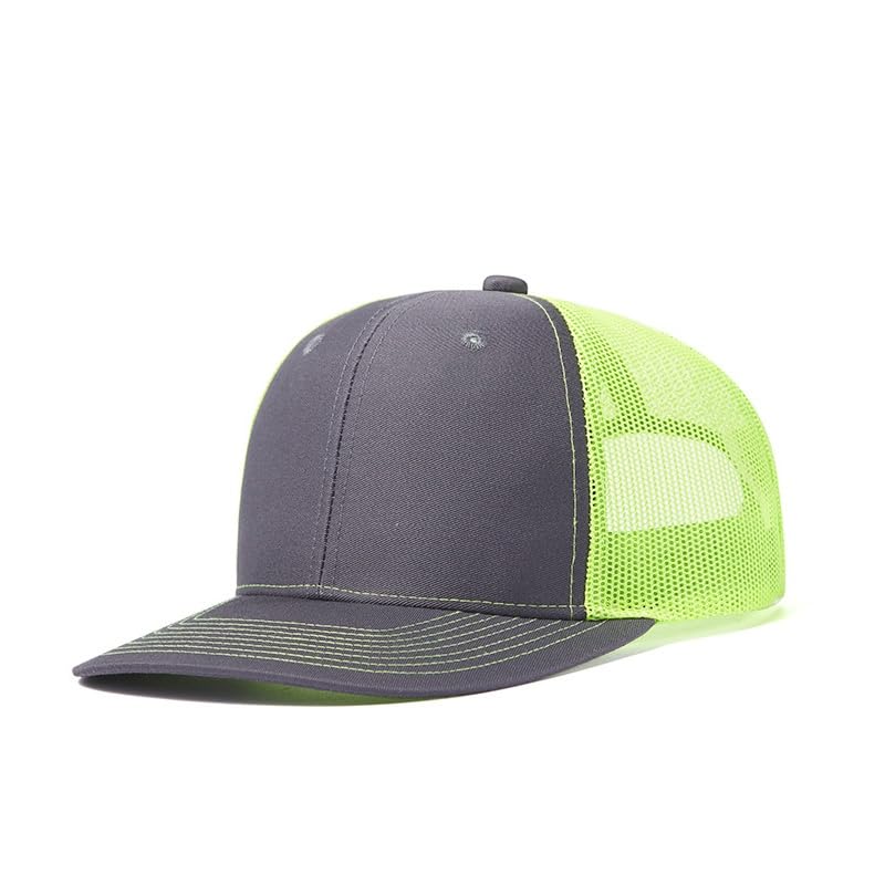 TOPTIE 6-Panel Baseball Cap, Adjustable Snapback Trucker Hat with Mesh - color: Charcoal/Neon Green