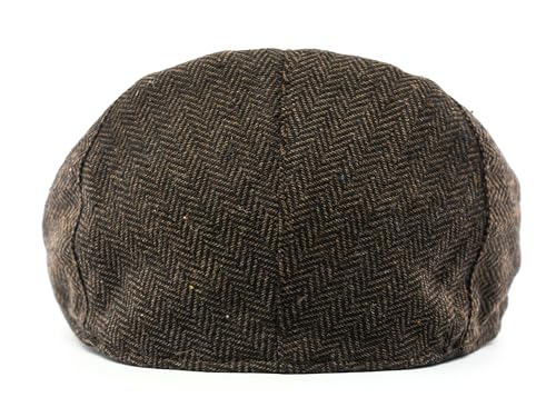 Men's Classic Patchwork Herringbone Checker Plaid Newsboy Ivy Hat Flat Cap - color: Dark Brown, size: Large-X-Large