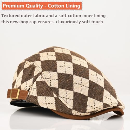 Women's Berets: Black Houndstooth Red Beret Hats for Women Fall Winter Fashion Outfit - color: Advance-checkered-brown