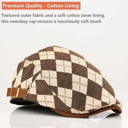 Women's Berets: Black Houndstooth Red Beret Hats for Women Fall Winter Fashion Outfit - color: Advance-checkered-brown