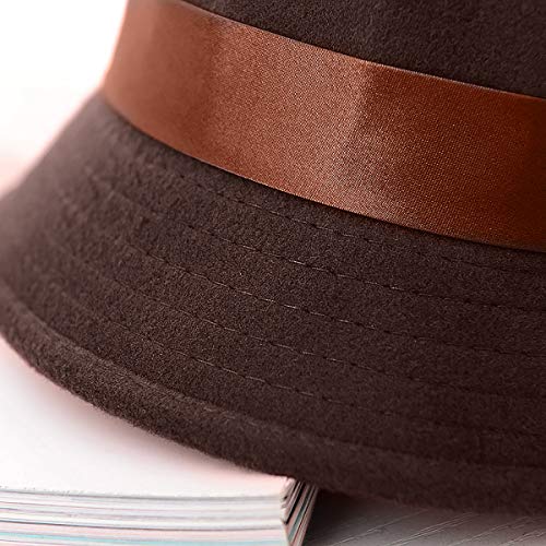Glamorstar Vintage Felt Cloche Hat Winter Floral Fedora Bucket Hat Bowler Hats - color: Dark Coffee