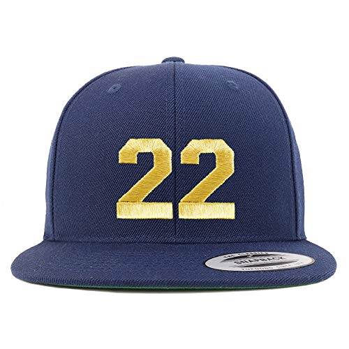 Trendy Apparel Shop Number 22 Gold Thread Flat Bill Snapback Baseball Cap - color: Navy