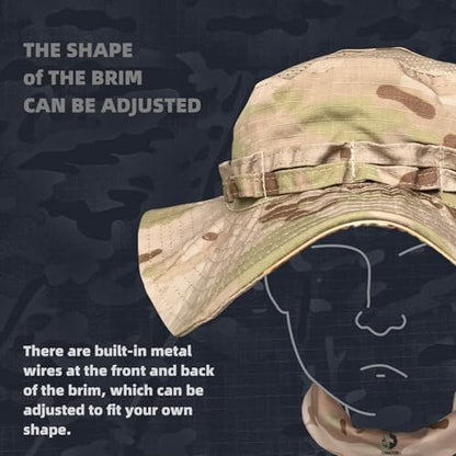 Camo Boonie Sun Hat with Face Mask UV Protection Fishing Hat Bucket Hat for Hunting Hiking Military Tactical Safari - color: Camo Cp Desert