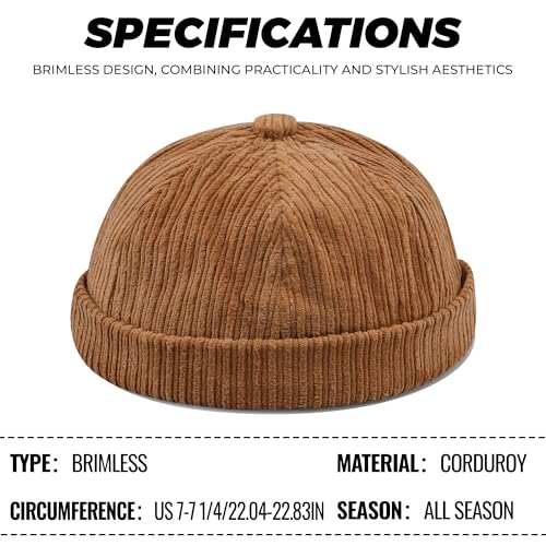 CLAPE Brimless Beanie Hat Corduroy Watch Cap Rolled Cuff Docker Cap Leon Skull Harbour Hat Unisex - color: Gd168-khaki