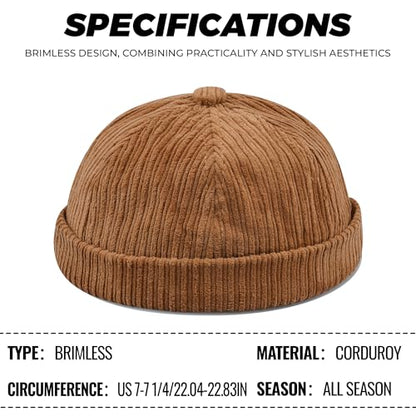 CLAPE Brimless Beanie Hat Corduroy Watch Cap Rolled Cuff Docker Cap Leon Skull Harbour Hat Unisex - color: Gd168-khaki