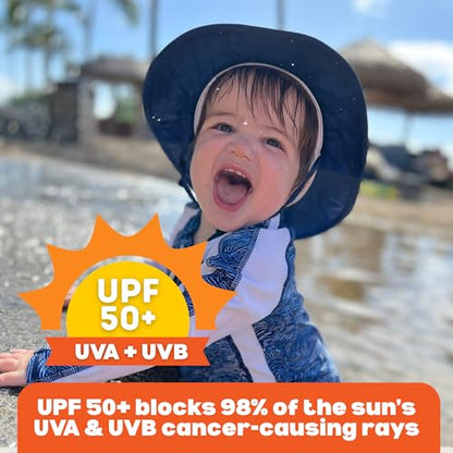 SwimZip UPF 50 Kids' Wide Brim Sun Hat, Sun Protection Hat - Baby & Toddler - color: Navy, size: 0-6 Months