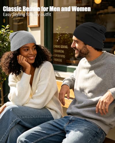 vidsel 100% Cotton Slouchy Beanie for Women Men, Thin Beanies Winter Hat - color: Light Gray