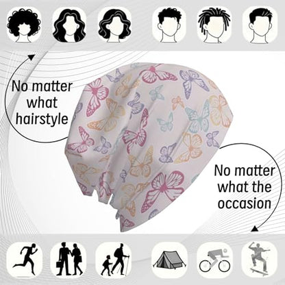 Unisex Stretch Knit Beanie Hat - color: Retro Butterfly