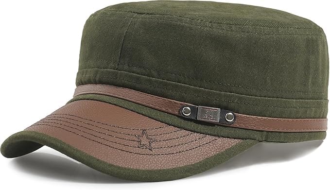 Men Women Flat Top Hat Cadet Army Cap Twill Cotton Baseball Military Cap Distressed Sport Brushed Caps Hunting Fishing Hats - color: Green