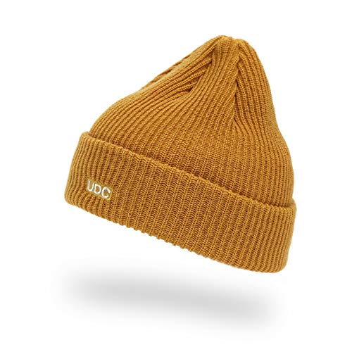 UNDERCONTROL Flexible Fit Logo Embroidery Unisex Fall Winter Thin Long Acryl Trawler Beanie Knit Slouchy Skull Ski Hat Korea - color: Long Tail Mustard