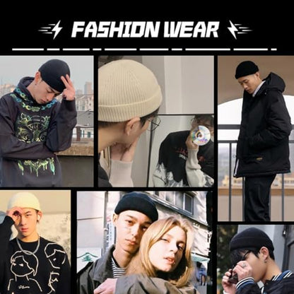 Fisherman Beanie for Men Knit Trawler Beanie Short Cuffed Watch Cap for Men Women - color: Black