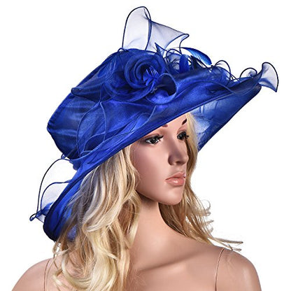 Lawliet Womens Flower Wedding Occasion Wide Brim Church Dress Sun Hat A341 - color: Royal Blue, size: One Size