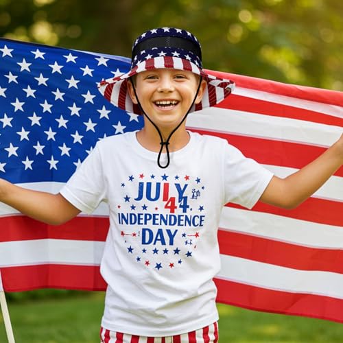 Century Star Outdoor Kids Sun Hat UPF 50+ Quick Dry Adjustable Bucket Hat Windproof Waterproof Beach Fishing Safari Hat - color: American Flag