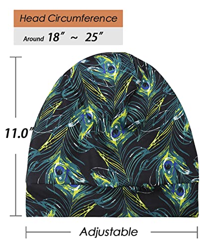 Adjustable Satin Lined Sleep Cap for Dreadlocks Curly Hair Large Head-Stay On Overnight - color: Black Green