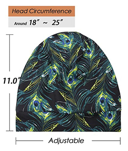 Adjustable Satin Lined Sleep Cap for Dreadlocks Curly Hair Large Head-Stay On Overnight - color: Black Green