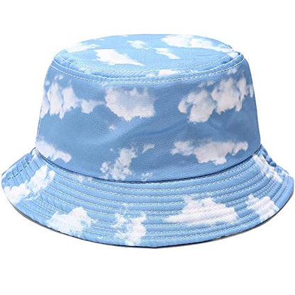 Tie Dye Bucket Hat Reversible Cotton Multicolored Fisherman Cap Packable Sun Hat - color: Cloud