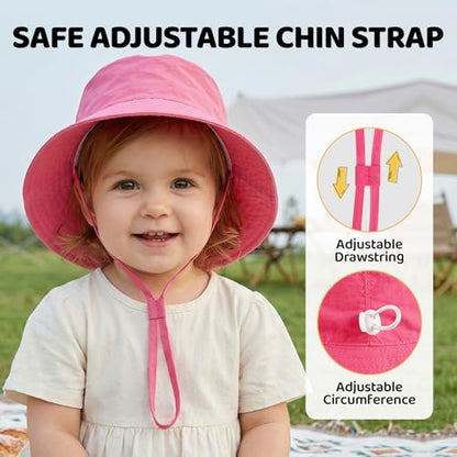 Toddler Bucket Hats UPF 50+ Baby Sun Hat Adjustable Kids Sun Protection Summer Hat Wide Brim Beach Hat for Boys Girls 0-6Y - color: Rose Red+flower, size: 2-6 Years