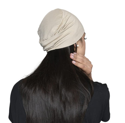Chemo Hats Solid Sleep Cap Women's Bamboo Soft Headwear Cancer Cap Chemo Headwear Women - color: Beige