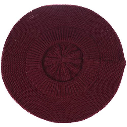 BYOS Chic French Style Lightweight Soft Slouchy Knit Beret Beanie Hat in Solid - color: 2-pack Burgundy & Black