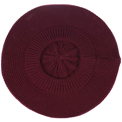 BYOS Chic French Style Lightweight Soft Slouchy Knit Beret Beanie Hat in Solid - color: Burgundy