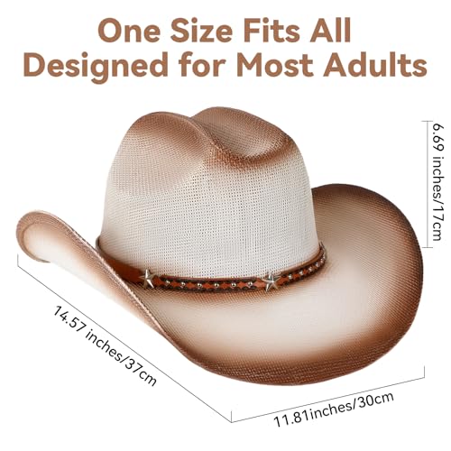 WQWOVRVO Cowboy Hat,Cowgirl hat,Brown Cowboy Hats for Women/Mens Straw Wide with Shapeable Brim Western Cowboy Hat for Womens - color: White & Brown Color