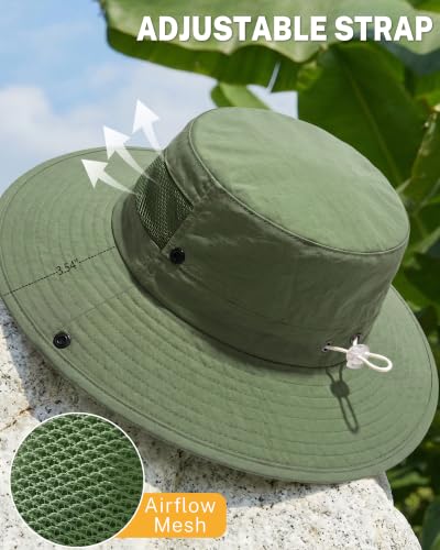 Women's Sun Hat Sun Protection Wide Brim Bucket with Ponytail Hole Summer - color: Green