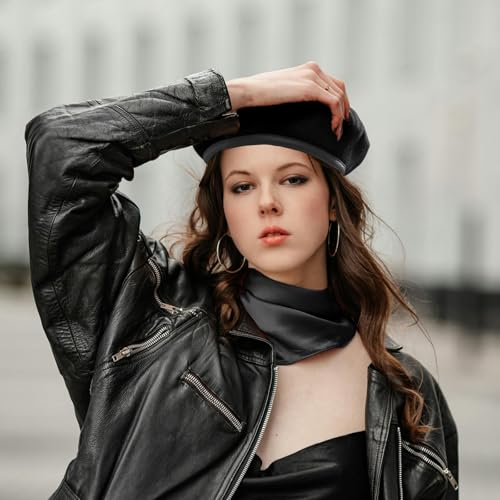 British US Military Berets with 35" Square Silk Like Head Scarf, Army Beret French Beret for Men and Women - color: Black, size: Large