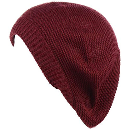 BYOS Chic French Style Lightweight Soft Slouchy Knit Beret Beanie Hat in Solid - color: 2-pack Red Wine & Black
