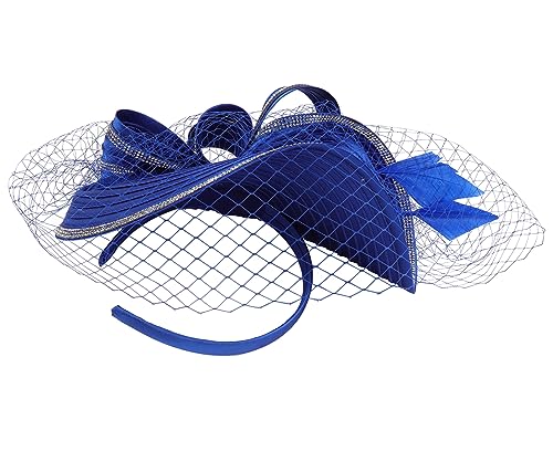 ORIDOOR Women Fascinators Derby Church Tea Party Wedding Flower Feathers Headpiece with Headband Clips - color: A Royal Blue