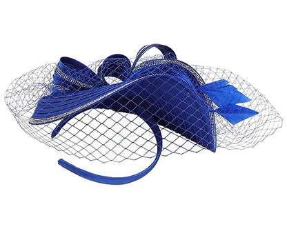 ORIDOOR Women Fascinators Derby Church Tea Party Wedding Flower Feathers Headpiece with Headband Clips - color: A Royal Blue