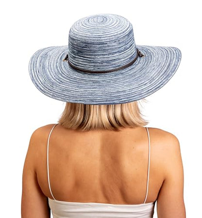 Sloggers Women's Wide Brim Braided Sun Hat with Wind Lanyard - UPF 50+ Maximum Sun Protection - color: Blue