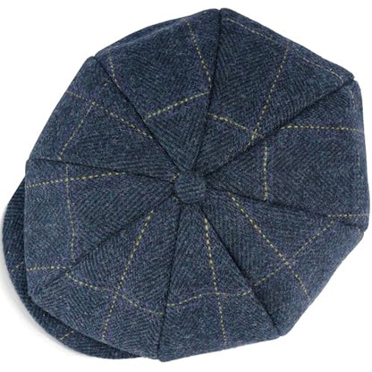 Mens Newsboy Cap High Woolen Tweed Gatsby Hat Ivy Cabbie Flat Golf Cap for Fathers Women Unisex - color: Herringbone Golden Plaid, size: 7 1/4-7 1/2