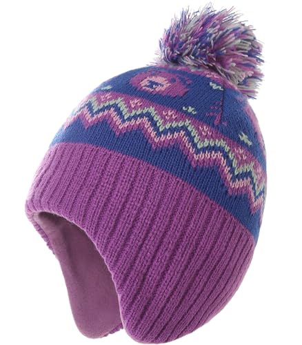 Moon Kitty Baby Girls Earflaps Knit Hats Infant Baby Beanies6-12Months - color: Purple Bear, size: 1-3T