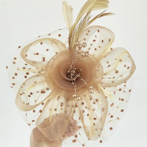 WLBON Fascinators Hat 20s 50s Headband Hair Clips Flower Mesh Veil Feather Headpiece Headwear Women Halloween Carnival Cocktail Wedding Church Cosplay Dress Up Birthday Tea Party Accessories Khaki - color: Khaki