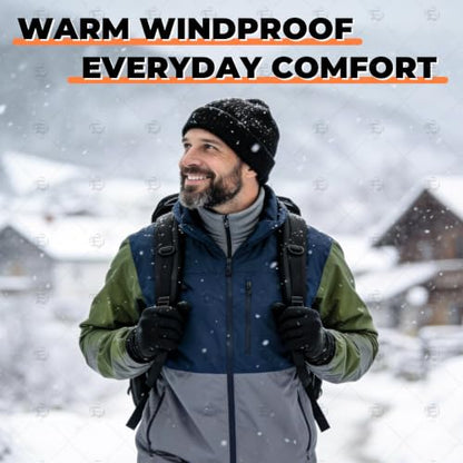 Reversible Winter Beanie Fleece Lined Warm Windproof Knit Hat - color: Black