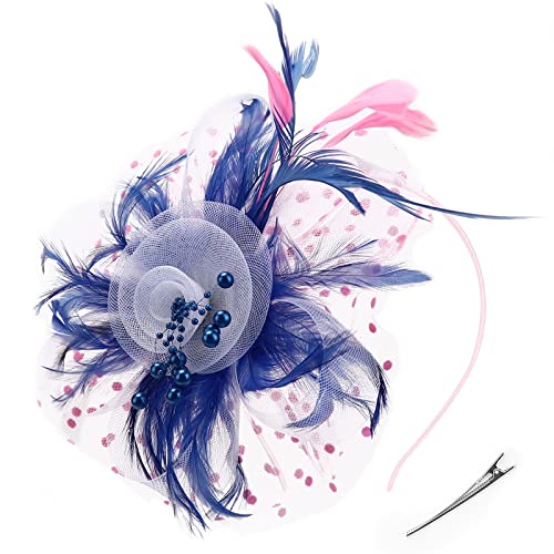 AQOKKA Women Fascinators Hats Flower Fascinators with Headband and Clip Tea Party Headwear for Women and Girls - color: 1 Pc 7" Diameter / Pink White