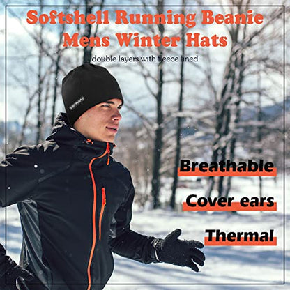 EMPIRELION Softshell Winter Fleece Lined Beanie Hats, 9" Running Skull Cap Thermal Tactical Watch Cap Men Women - color: Black