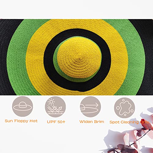 Oversized Beach Hat Women, Extra Wide Brim Foldable Straw Floppy Sun Hat - color: Avocado Green With Black Border