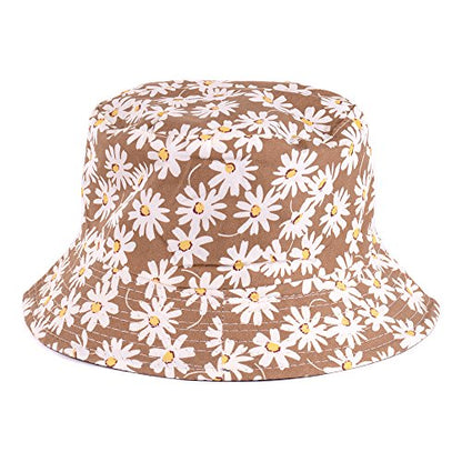 BYOS Unisex Trendy Reversible Lightweight Printed Bucket Hat Packable Outdoor - color: Daisy Khaki