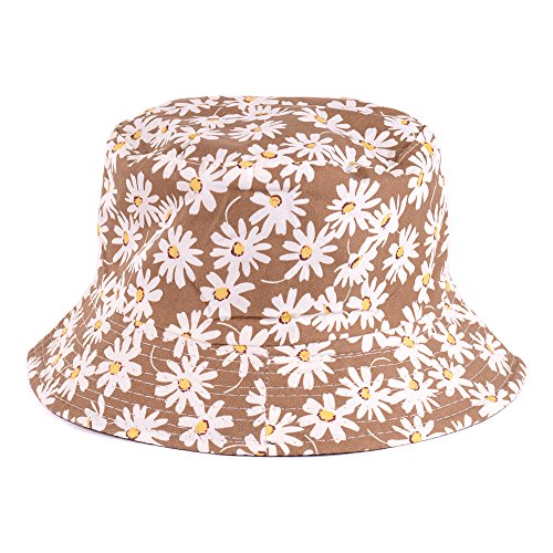 BYOS Unisex Trendy Reversible Lightweight Printed Bucket Hat Packable Outdoor - color: Daisy Khaki
