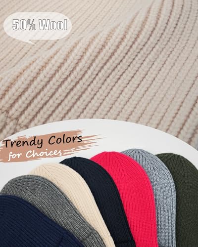 Wool Beanie for Men Women, Seamless Knit Cuffed Warm Winter Hats - color: 1pcs-beige