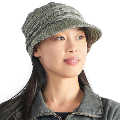 CHARM Organic Cotton Slouchy Visor Beanie - Women Slouch Hat Mens Baggy Knit Chemo Hat - color: Mix Khaki