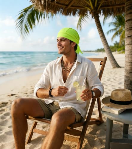 Sweat Wicking Do Rags Skull Caps, Cooling Hip Hop Hat, Beanie Durag Motorcycle Head Wrap Doo Rag Liner for Men Women - color: Neon Yellow