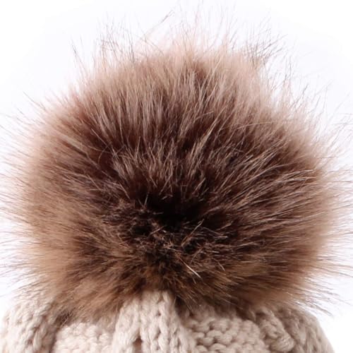 2PCS Parent-Child Knit Hat Family Matching Winter Warmer Hat Mother & Baby Crochet Beanie Ski Cap with Pom - color: Khaki